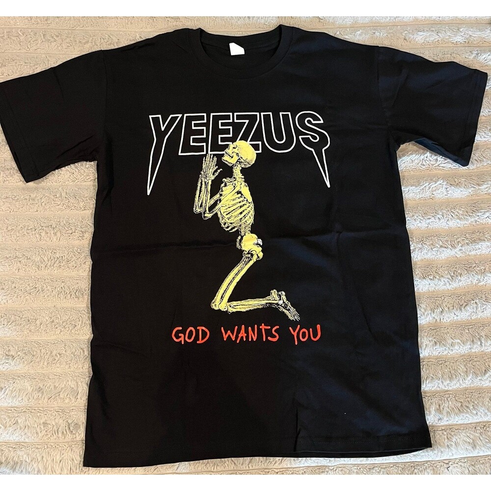 Yeezus God Wants You Praying Skeleton Graphic T-Shirt Black Size L NWOT